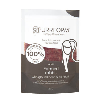 Purrform Raw Adult Cat Food Pouches | Farmed Rabbit with Ground Bone & Ox Heart