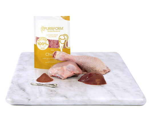 Purrform Raw Adult Cat Food Pouches | Chicken & Ground Bone with Liver