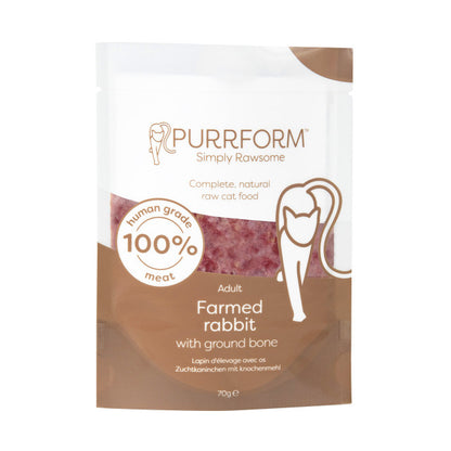 Purrform Raw Adult Cat Food Pouches | Farmed Rabbit with Ground Bone