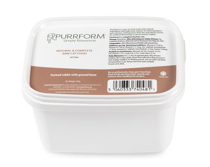Purrform Raw Adult Cat Food Tub | Farmed Rabbit with Ground Bone 450g