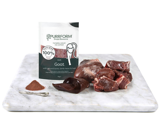 Purrform Raw Adult Cat Food Pouches | Goat & Ground Bone with Lamb Heart & Liver