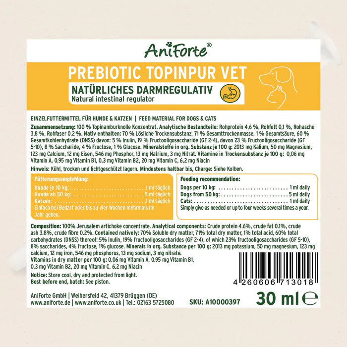 Aniforte | Prebiotic Jerusalem Artichoke Concentrate for Cats and Dogs - 30 ml - Natural intestinal regulator